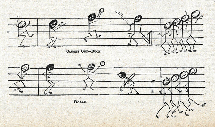 Musical score ANTHROPOMORPHE Musical carrier with anime notes, CRICKET,  English sport, 1906 Credit